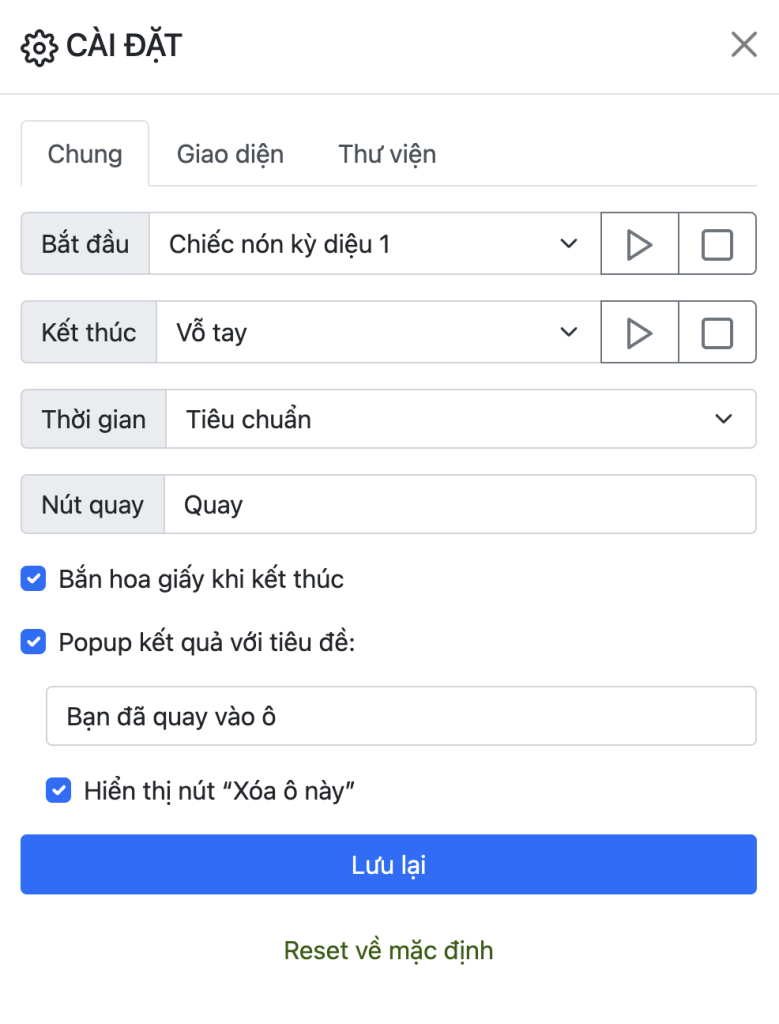 Cài đặt tính năng loại bỏ mục sau khi quay trúng tại VQMM.CO