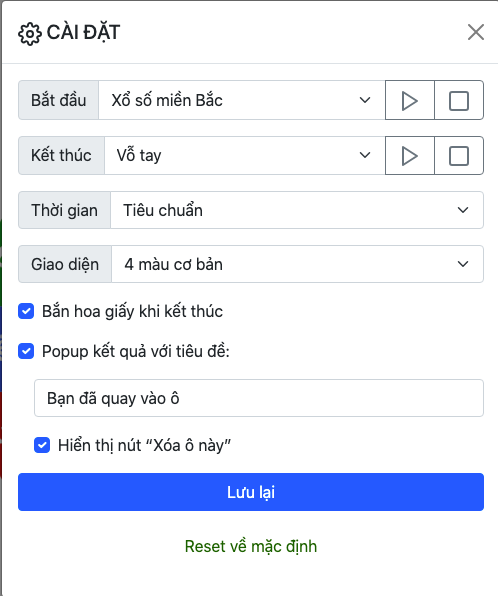 trò chơi vòng quay may mắn - Hướng dẫn tùy biến màu sắc, âm thanh và danh sách cho trò chơi vòng quay may mắn