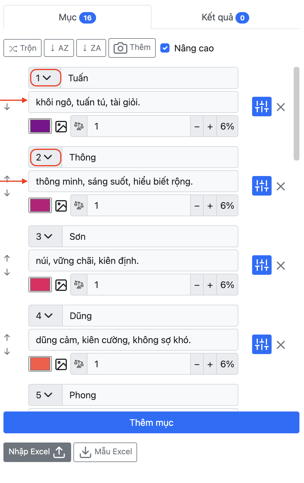 thêm mô tả cho từng mục vòng quay - Kết quả hiển thị minh bạch, chính xác khi sử dụng thêm mô tả cho từng mục vòng quay