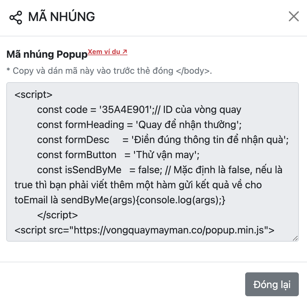 popup vòng quay may mắn website - Giao diện trực quan của công cụ popup vòng quay may mắn website trên nền tảng VQMM.CO
