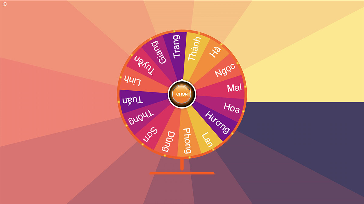 cài đặt màu nền Gradient vòng quay may mắn - Giao diện trực quan của công cụ cài đặt màu nền Gradient vòng quay may mắn trên nền tảng VQMM.CO